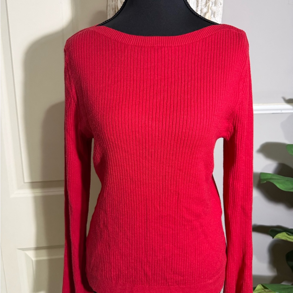 LOFT Red Ribbed Knit sweater top size xl